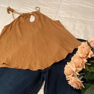 Love On A Hanger Boho Chic Priestess,Tan Summer Blouse w/ Peek-A-Boo Hole